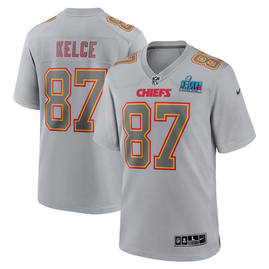 Travis Kelce Kansas City Chiefs Nike Super Bowl LVII Patch Atmosphere Fashion Game Jersey – Grau