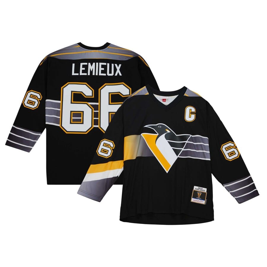 Men's Pittsburgh Penguins Mario Lemieux Mitchell & Ness Black 1996 Blue Line Player Jersey