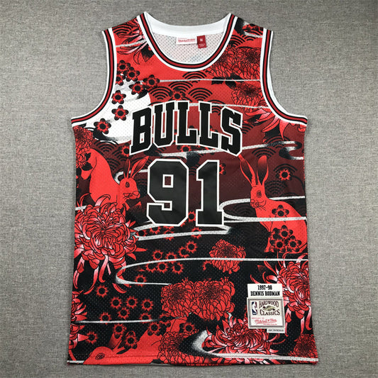 Men's Chicago Bulls Dennis Rodman #91 Year of Rabbit Edition Hardwood Classics Swingman Jersey