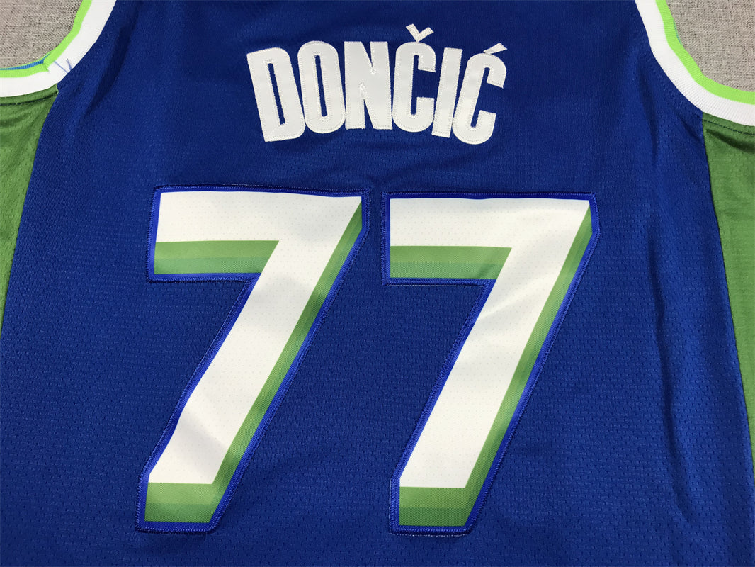 Dallas Mavericks Luka Doncic #77 Blaues Swingman-Trikot 2022/23 für Herren – City Edition